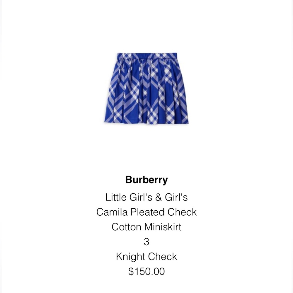 Burberry
Little Girl's & Girl's Camila Pleated Check Cotton Miniskirt